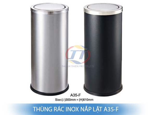 Thung rac inox nap lat A35-F