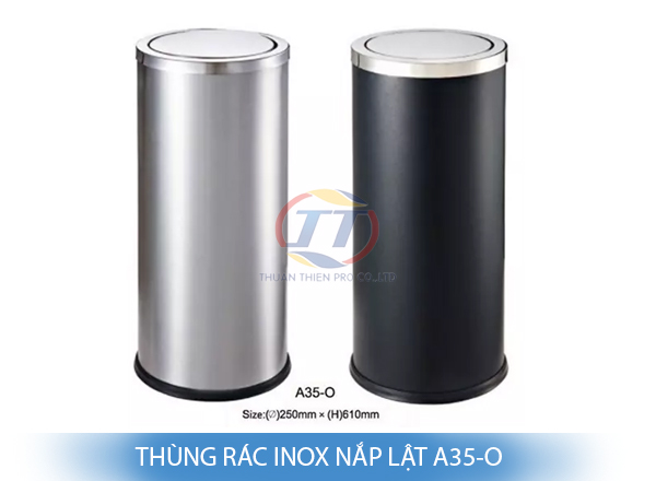 Thung rac inox nap lat A35-O