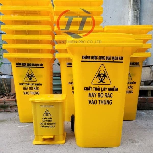 thùng rác y tế màu vàng chứa chất thải lây nhiễm