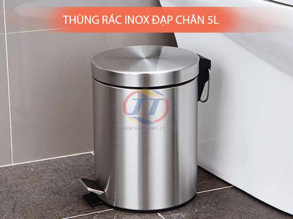 Thung rac inox dap chan 5l