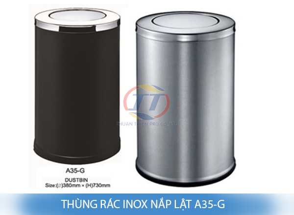 Thung rac inox nap lat A35-G